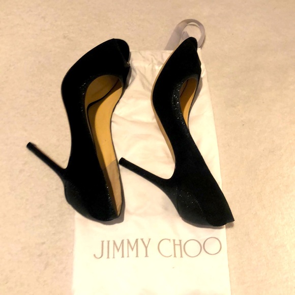 Jimmy Choo Deceive Glitter Peep Toe Pumps Size 37.5 - Picture 6 of 6